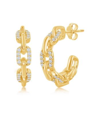Sterling Silver or Gold Plated Over Sterling Silver 18mm CZ Paperclip Open Hoop Earrings