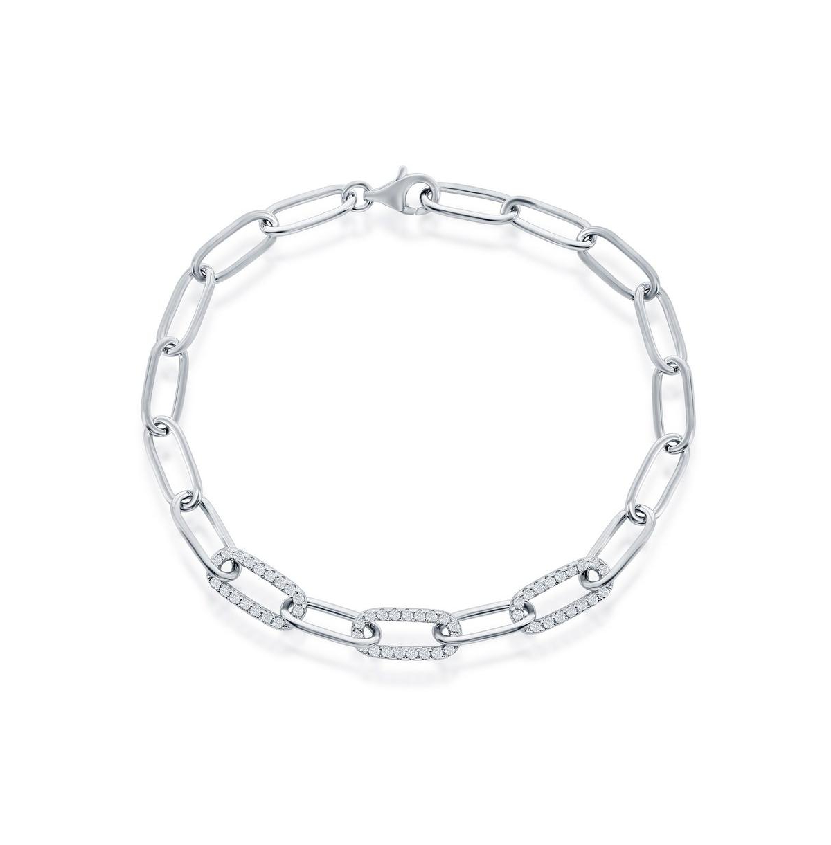 Sterling Silver or Gold Plated Over Sterling Silver Cz Paperclip Bracelet - Gold