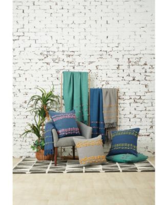 50" x 60" Tabb Indigo & Citron Handcrafted Textured Tufts Throw Blanket