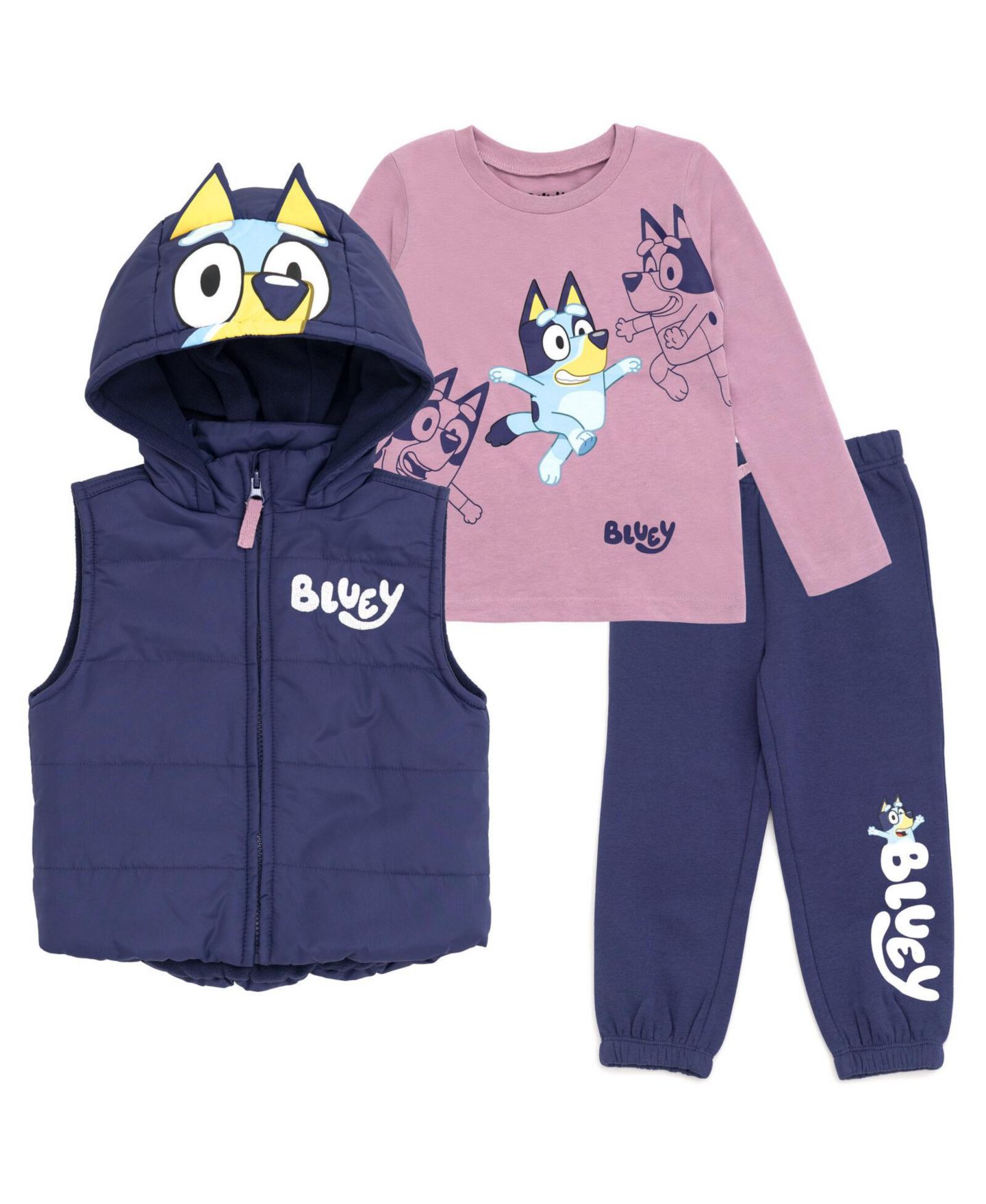 Комплект Bluey Zip Up T-Shirt and Jogger Fleece Pants 3 Piece Toddler Child для девочек — фото 1