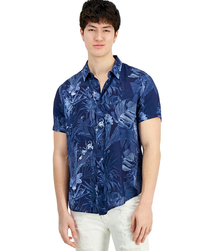 GUESS Men's Tropical-Print Short-Sleeve Button-Down Shirt - Macy's