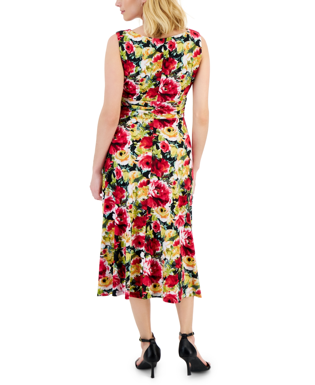Shop Connected Petite Floral-print Ruched Midi Dress In Hpk