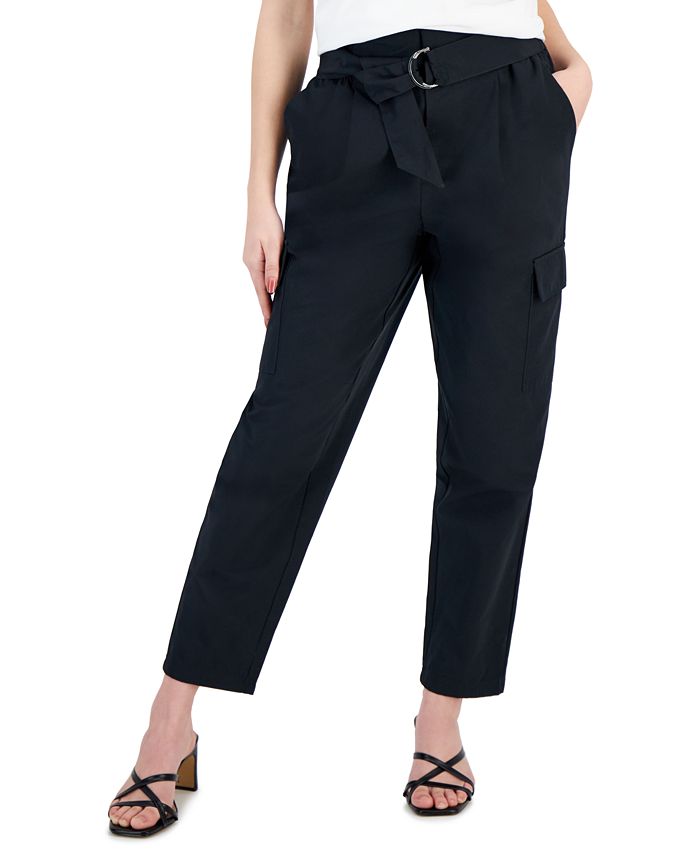 Bar III Petite D-Ring-Belt High-Rise Cargo Pants, Created for Macy's ...