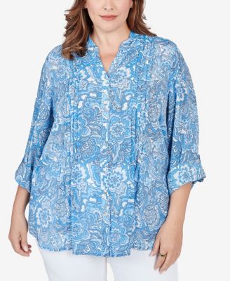 Ruby Rd. Plus Size Button Front Silky Gauze Floral Print Shirt - Macy's