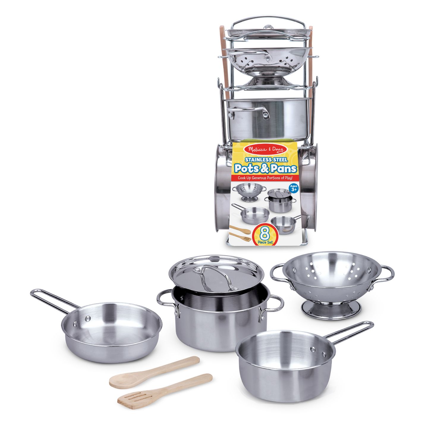 Детские игрушки Melissa and Doug Let's Play House Stainless Steel 8-Piece Pots & Pans Play Set, Ages 3+ — фото 2