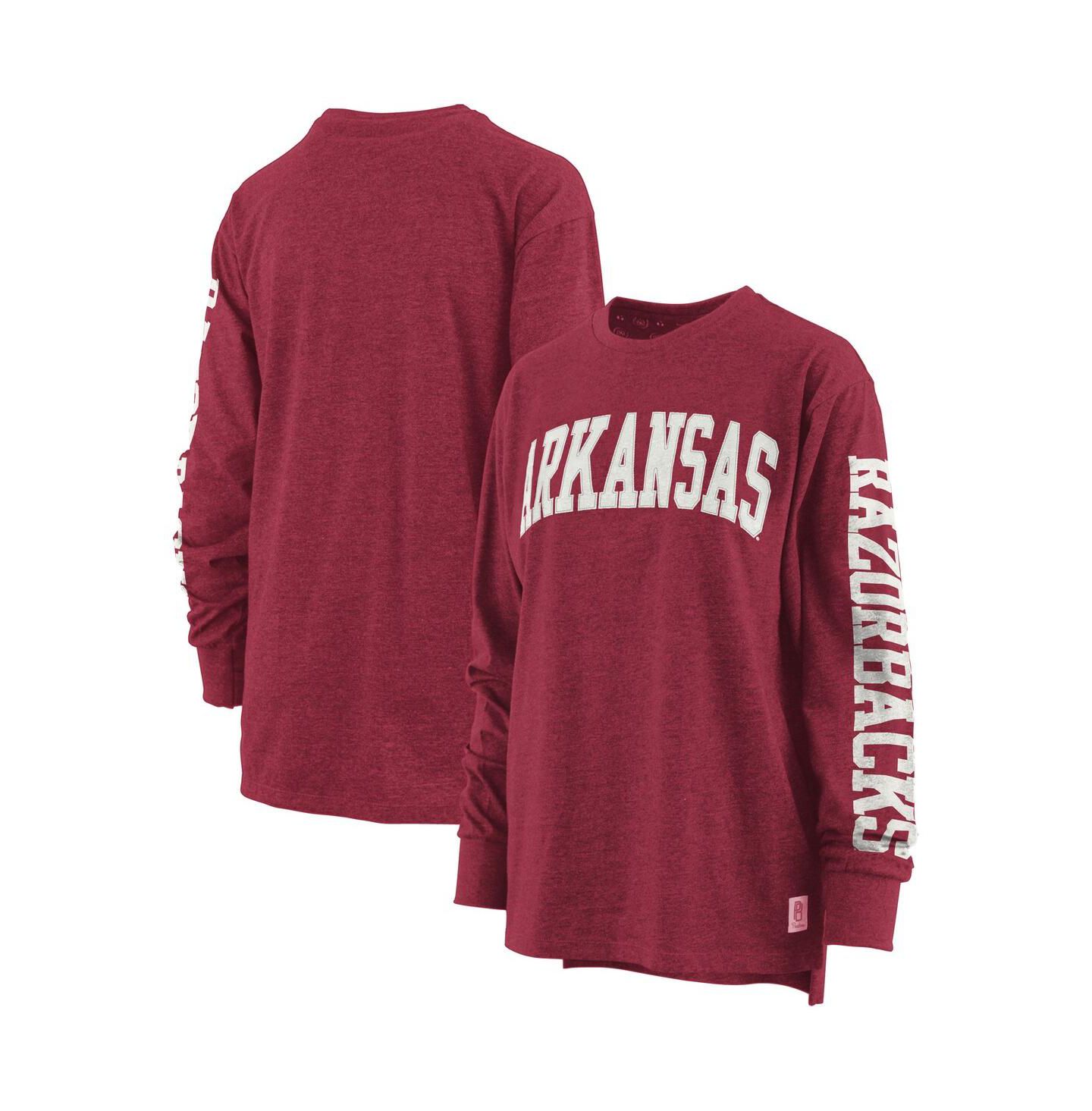 Женская футболка Pressbox Heathered Cardinal Arkansas Razorbacks Two-Hit Canyon Long Sleeve — фото 1