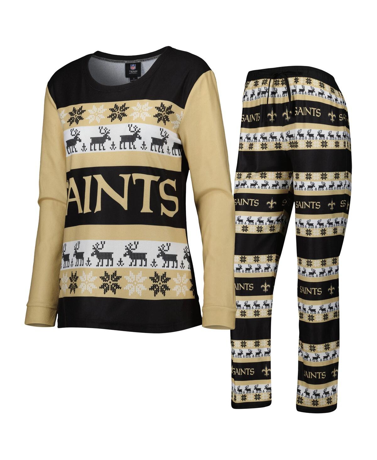 Women's Foco Black New Orleans Saints Holiday Ugly Pajama Set - Black