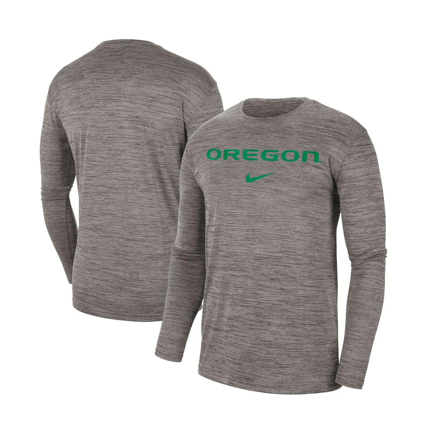 Мужская футболка Nike Heather Gray Oregon Ducks Team Velocity Performance Long Sleeve — фото 1