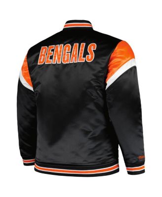 Men's Black Distressed Cincinnati Bengals Big and Tall Satin Full-Snap Jacket