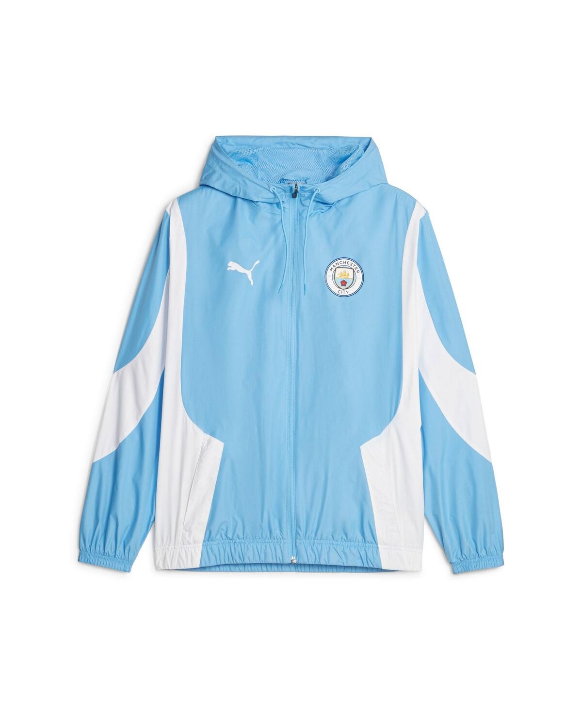 Shop Puma Men's  Sky Blue Manchester City 2023/24 Pre-match Anthem Full-zip Hoodie Jacket