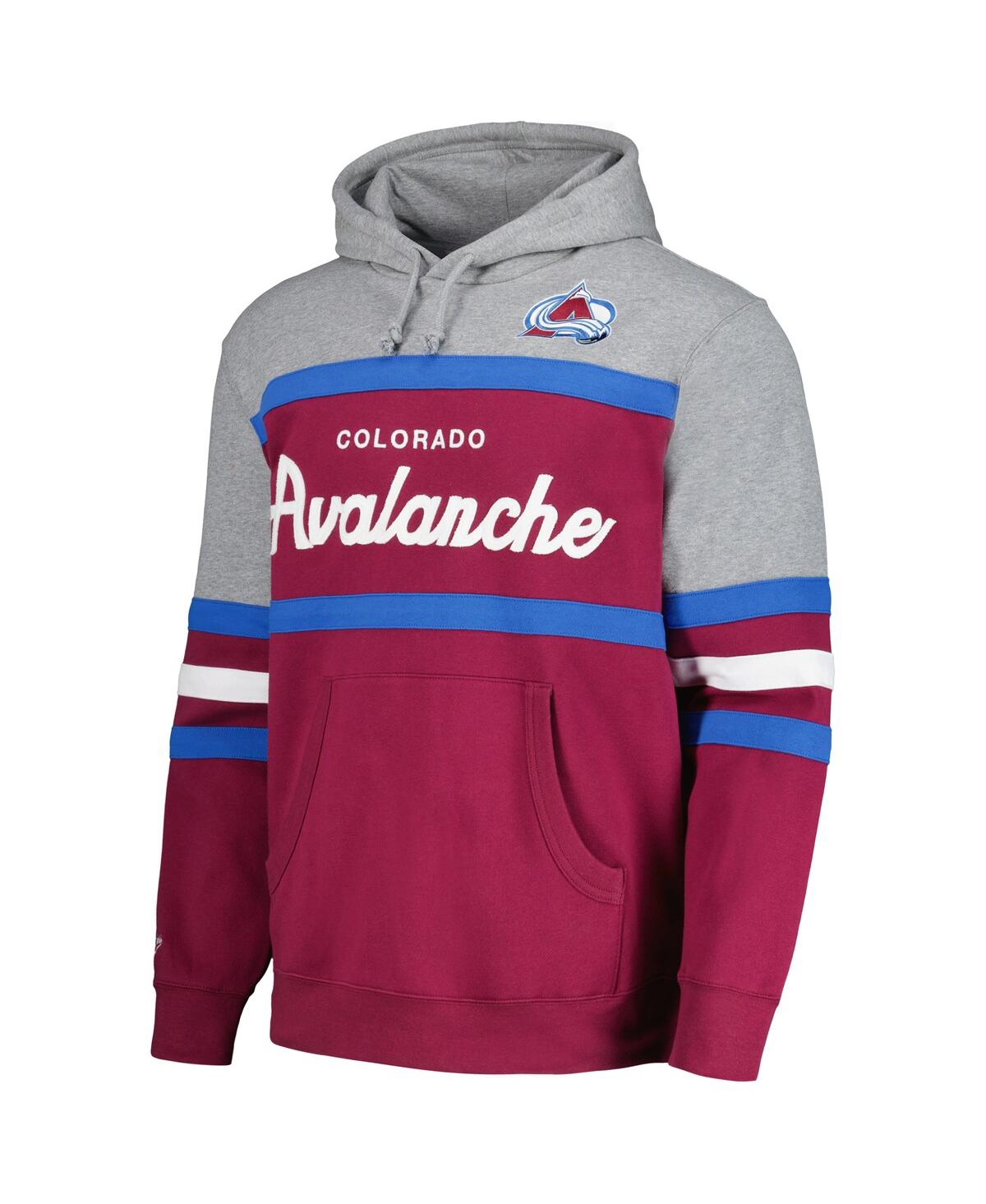 Shop Mitchell & Ness Men's  Burgundy, Gray Colorado Avalanche Head Coach Pullover Hoodie In Burgundy,gray
