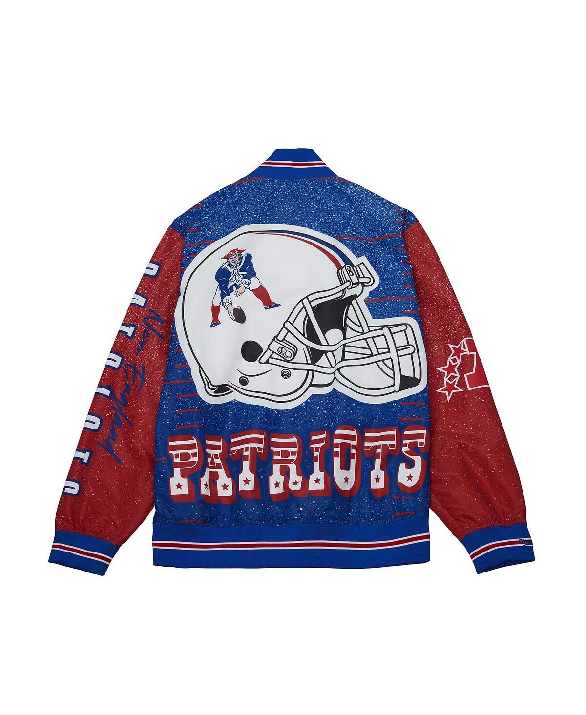 Shop Mitchell & Ness Men's  White Distressed New England Patriots Team Burst Warm-up Full-zip Jacket