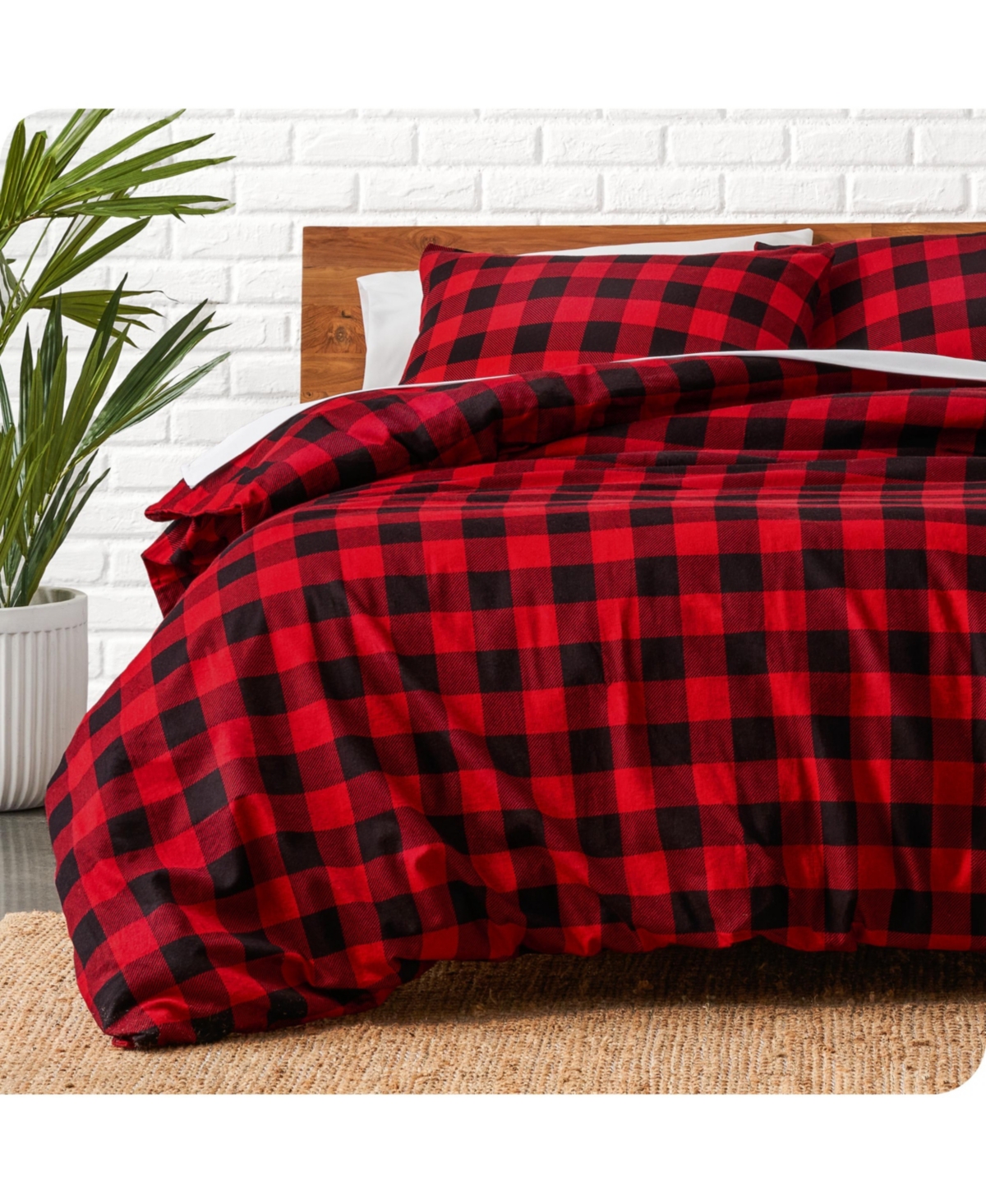Bare Home Cotton Flannel Duvet Cover Set - Buffalo plaid - red/black