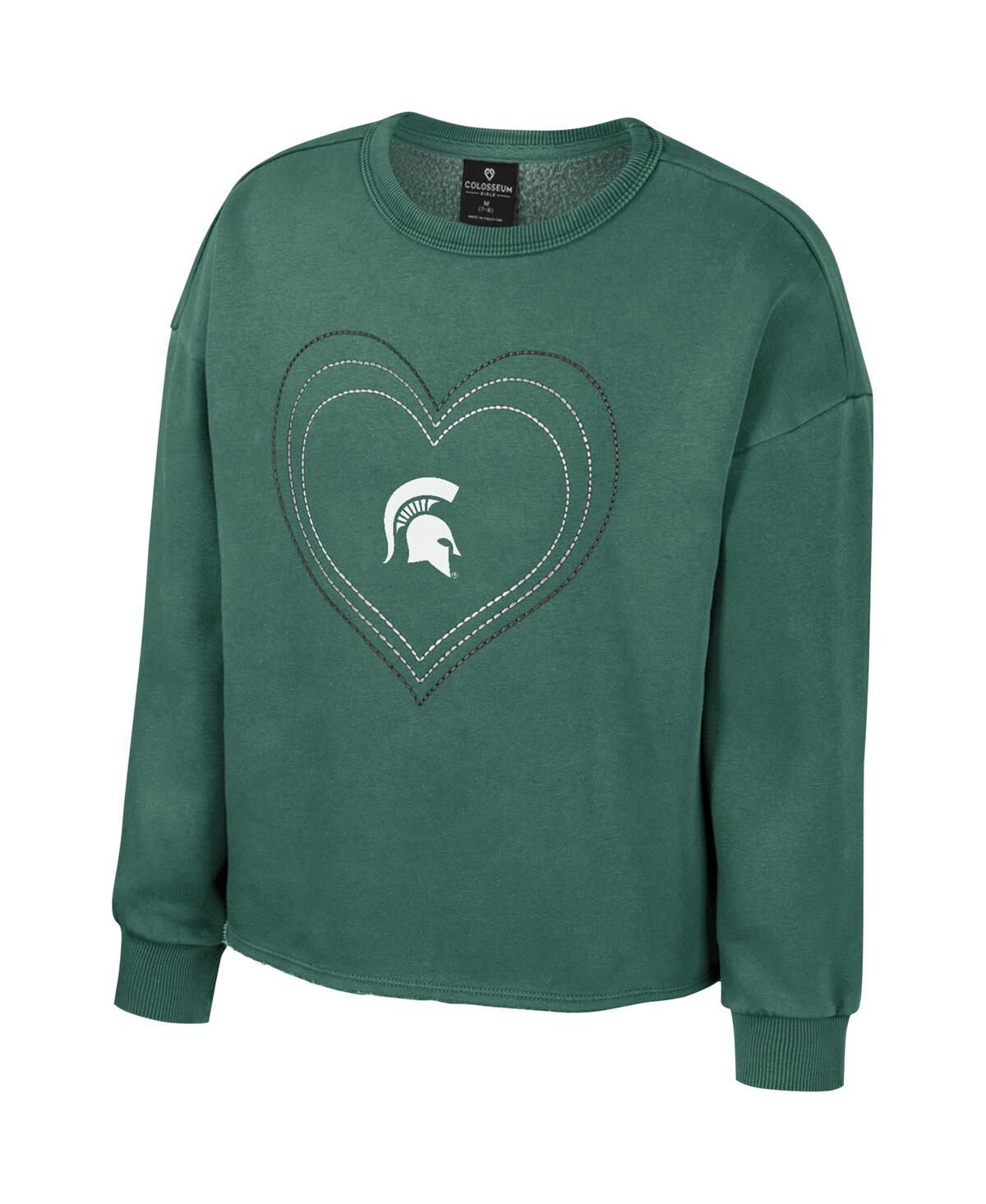 Shop Colosseum Big Girls  Green Michigan State Spartans Audrey Washed Fleece Pullover Crewneck Sweatshirt