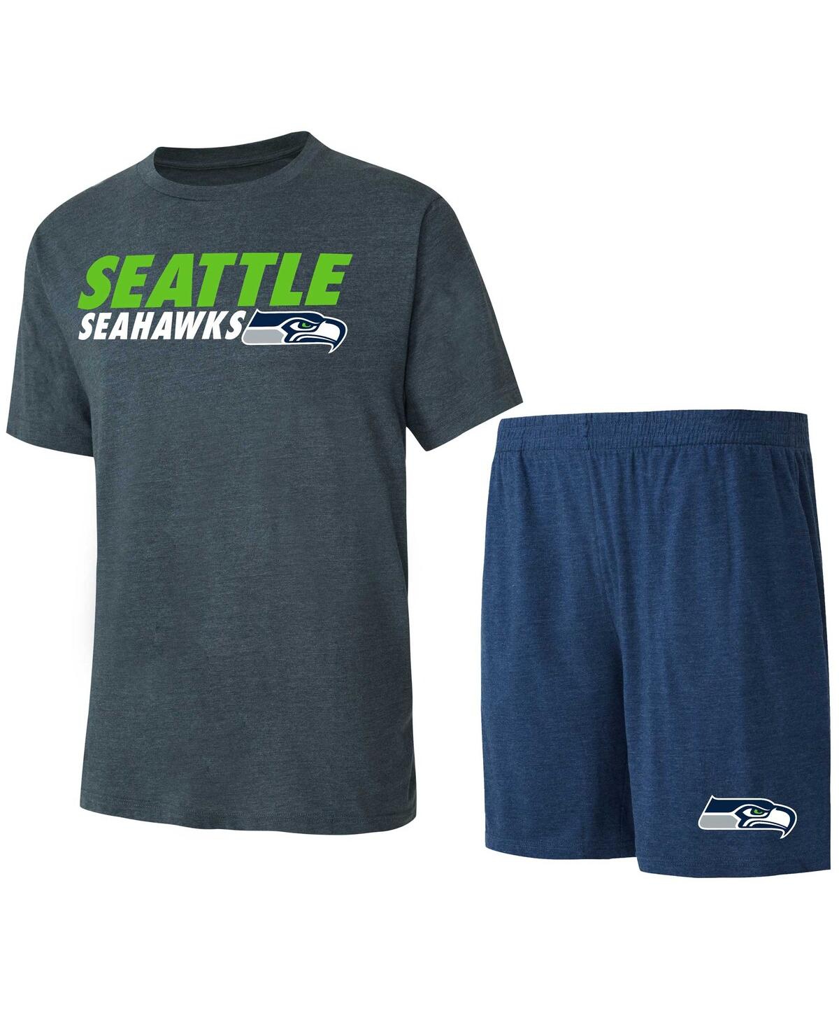 Men's Concepts Sport Navy, Charcoal Seattle Seahawks Meter T-shirt and Shorts Sleep Set - Navy, Charcoal