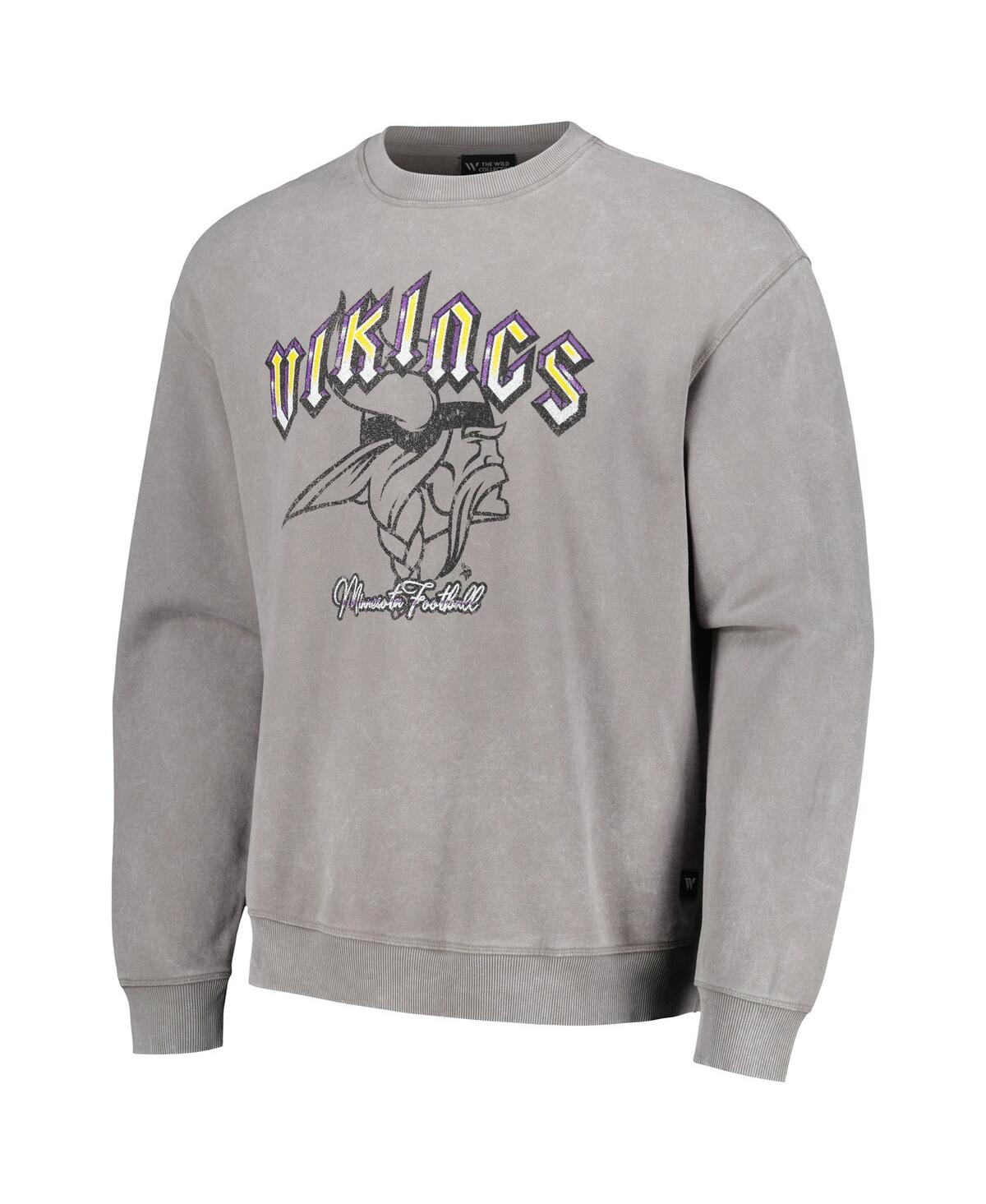 Men's and Women's The Wild CollectiveMinnesota Vikings Distressed Pullover Sweatshirt - Gray