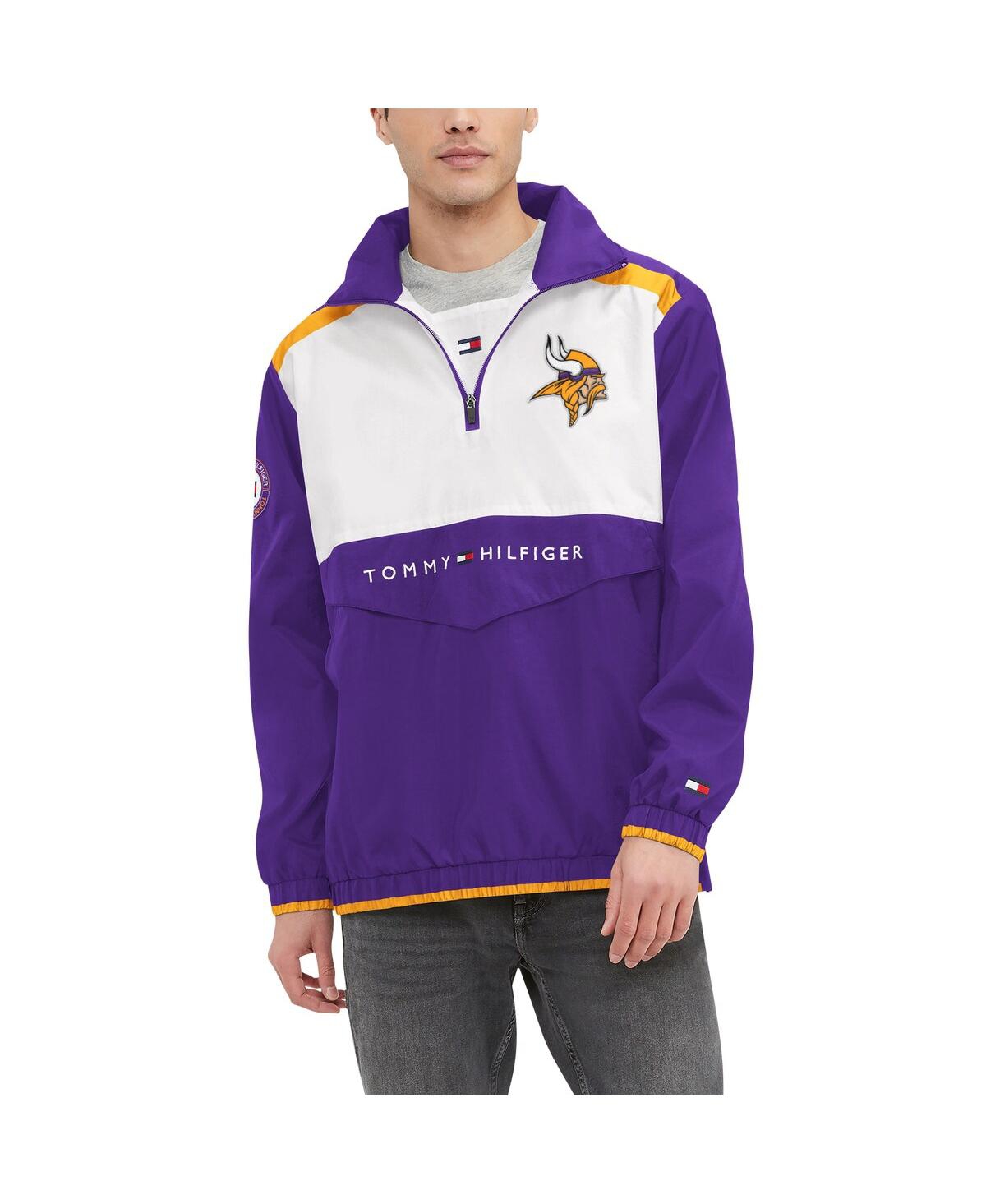 Shop Tommy Hilfiger Men's  Purple, White Minnesota Vikings Carter Half-zip Hooded Top In Purple,white