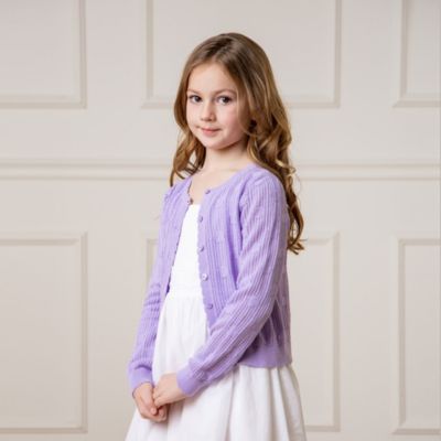 Girls' Scallop Edge Mesh Dot Cardigan, Kids