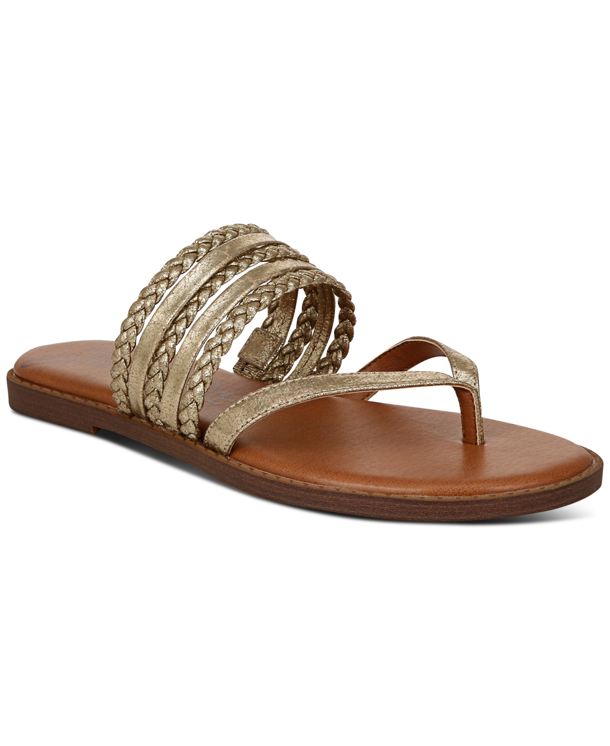 Shop Zodiac Women's Cary Braided Strappy Thong Flip Flop Slide Sandals In Gold Metallic