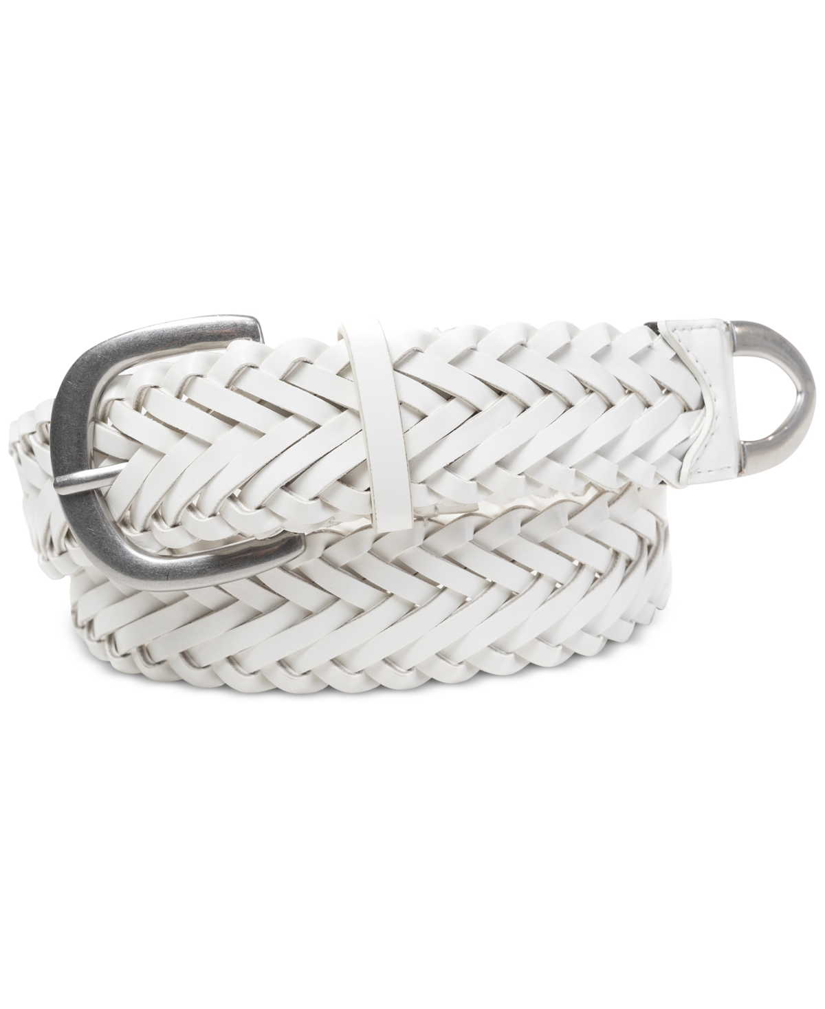 Style & Co Braided Belt With Metal Buckle In White