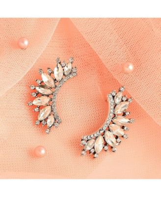 Women's Silver  Embellished Curve Drop Earrings