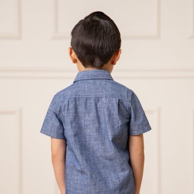 Boys Short Sleeve Chambray Button Down Shirt
