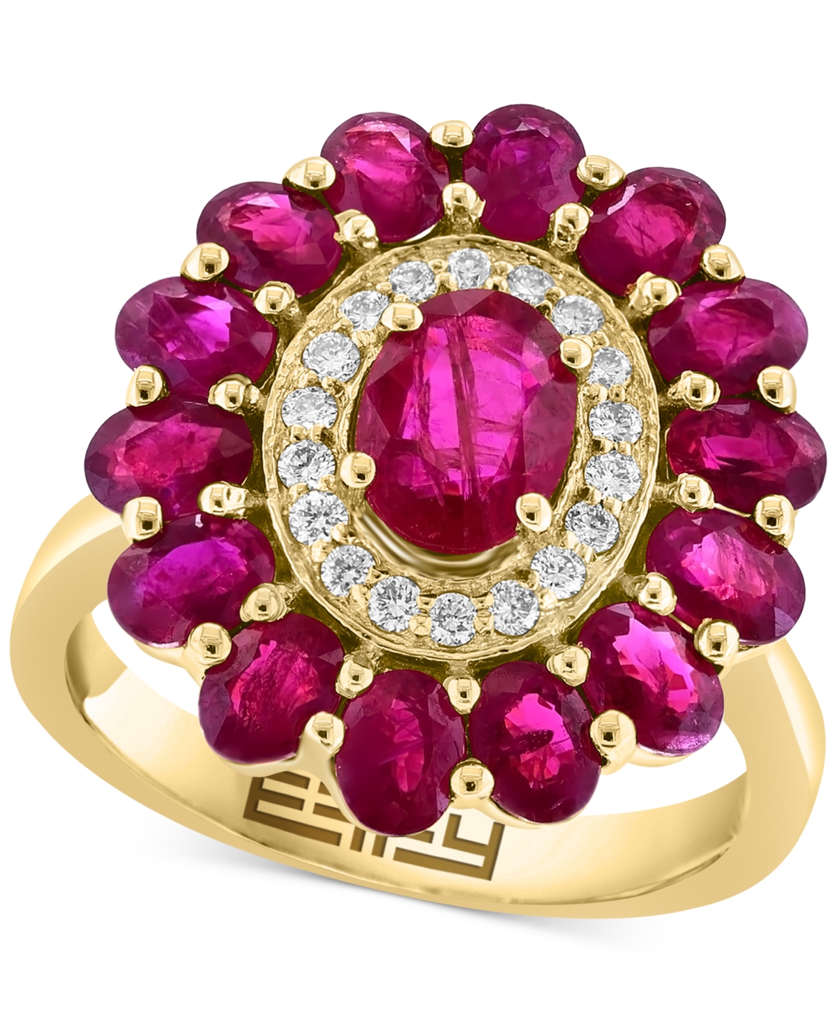 Effy Collection Effy Ruby (4-1/3 Ct. T.w.) & Diamond (1/5 Ct. T.w.) Flower Ring In 14k Gold