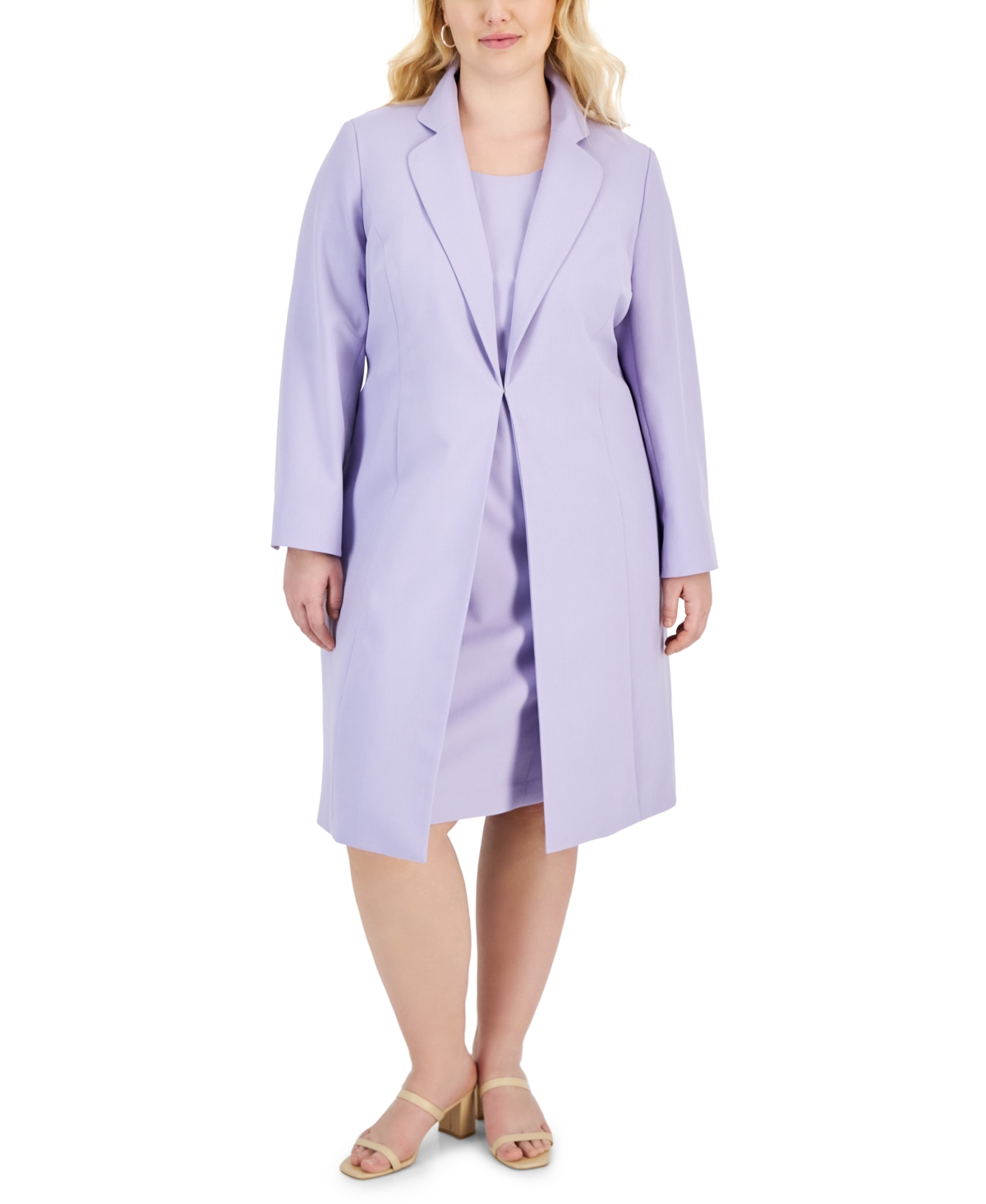 Plus Size Topper Jacket & Sheath Dress Suit - Celeste Blue
