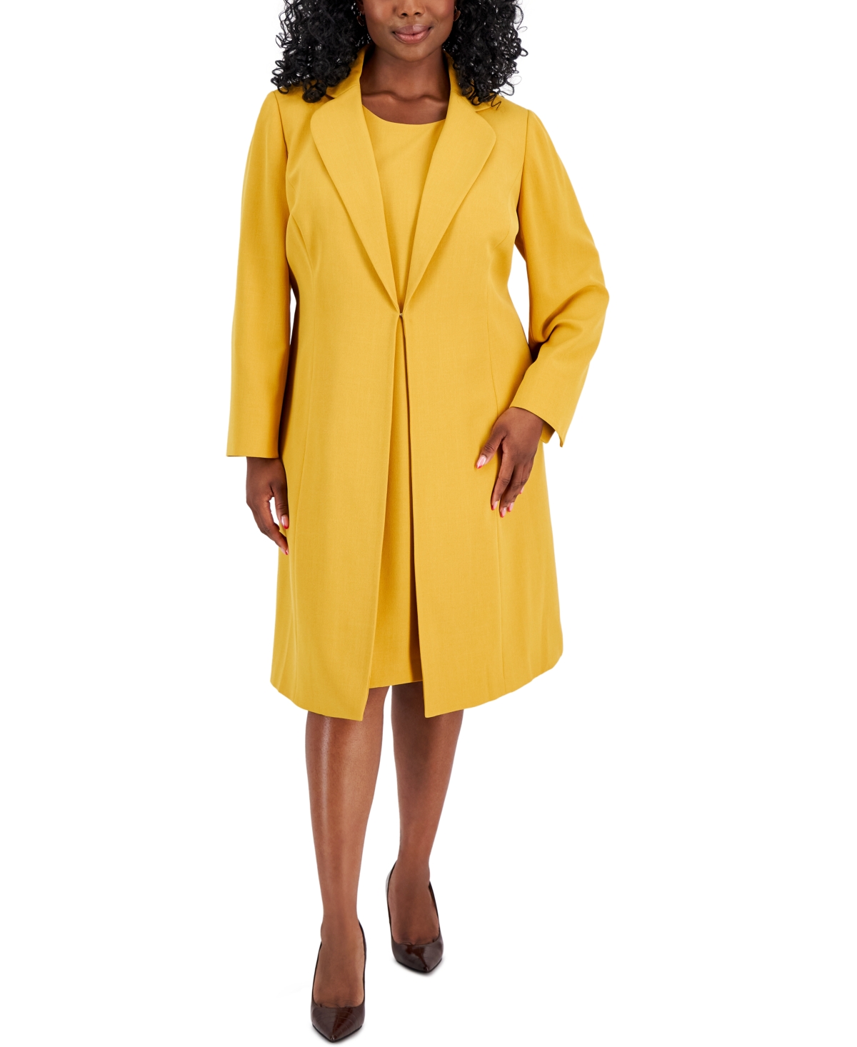 Plus Size Topper Jacket & Sheath Dress Suit - Harvest Gold