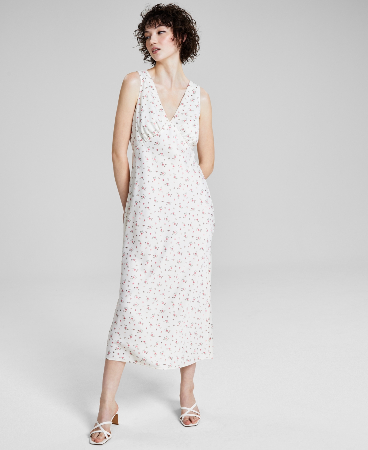 Shop And Now This Women's Satin Sleeveless Maxi Dress, Created For Macy's In White Floral