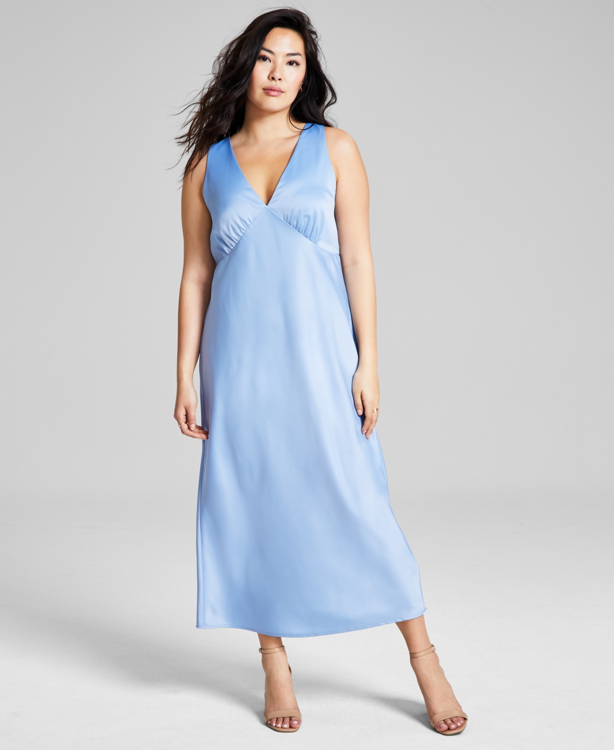 Shop And Now This Women's Satin Sleeveless Maxi Dress, Created For Macy's In Clean Chambray