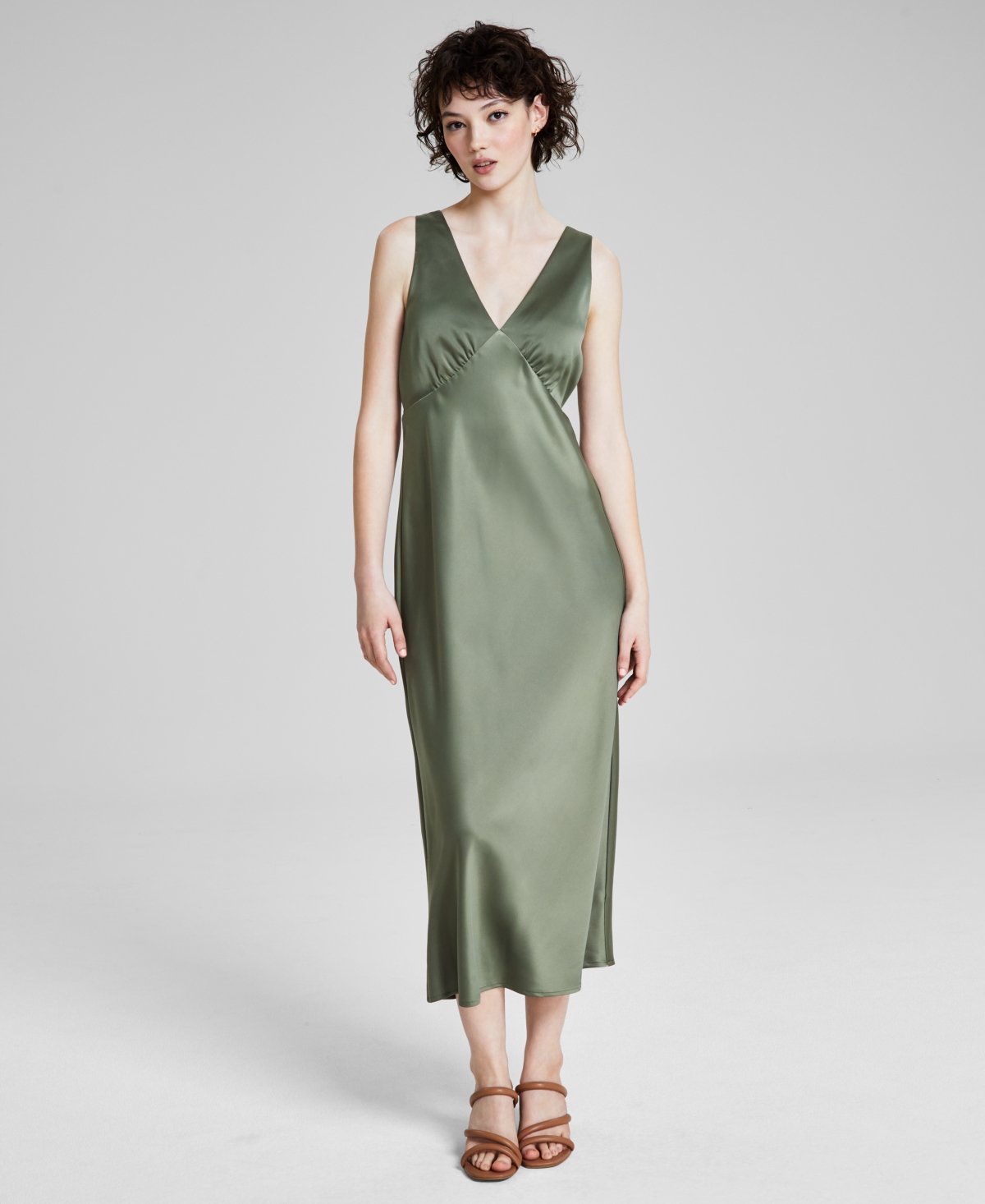 Shop And Now This Women's Satin Sleeveless Maxi Dress, Created For Macy's In Crushed Oregano