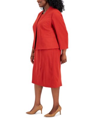 Plus Size Crepe Open Front Jacket and Crewneck Sheath Dress Suit Set