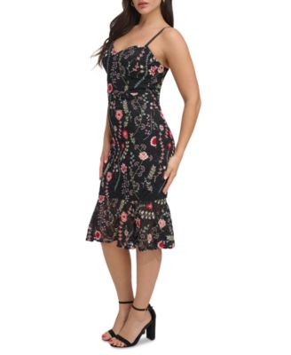  Women's Floral-Print Embroidered Lace Midi Dress