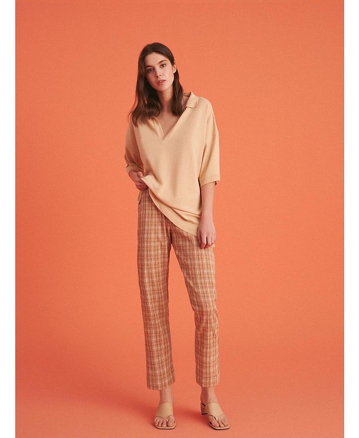 NOCTURNE Women's Tapered Fit Plaid Pants Macy's