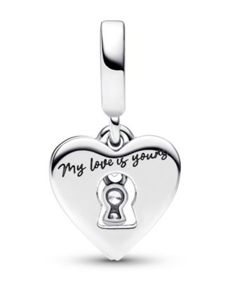 Sterling Silver Padlock Heart Double Dangle Charm