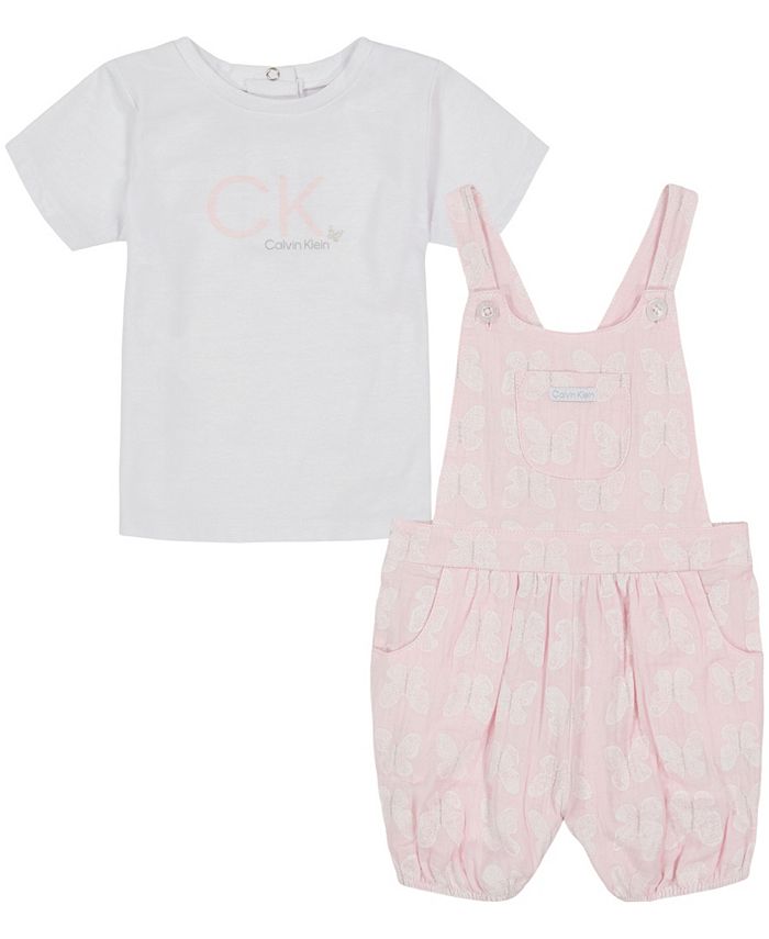 Calvin Klein Baby Girls Jersey Logo Tshirt and Butterfly Print Muslin
