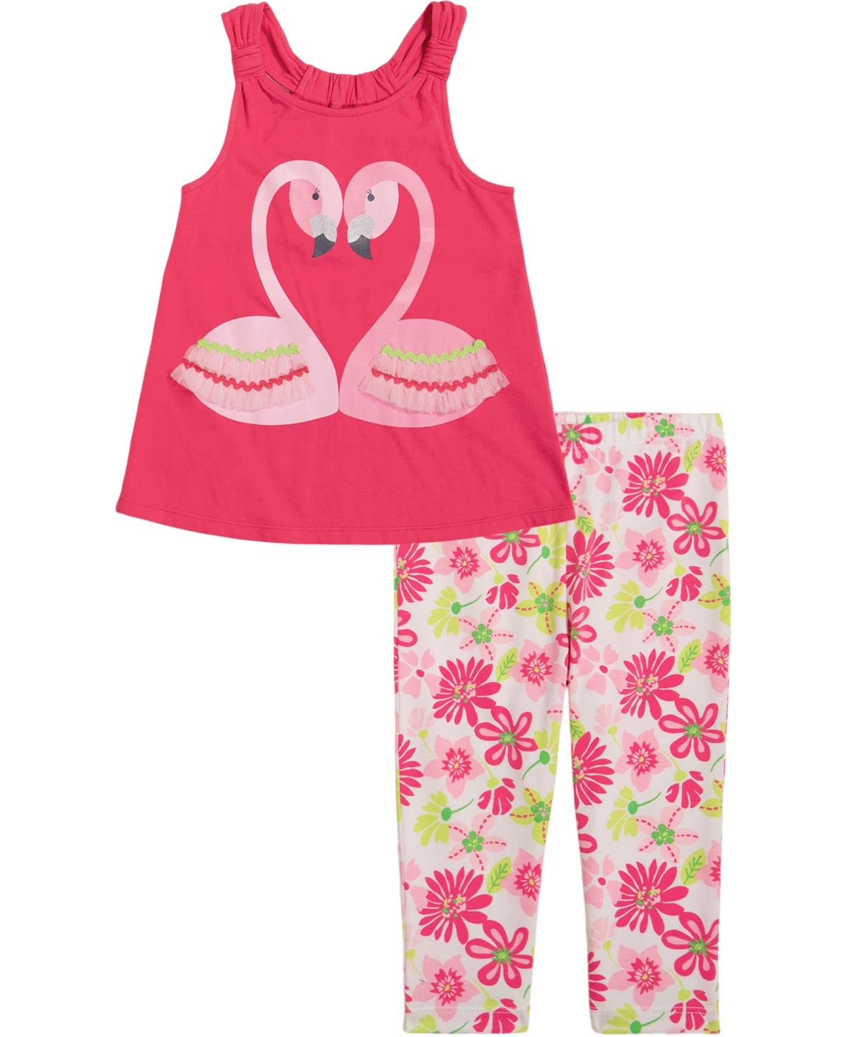 Shop Kids Headquarters Toddler Girl Twist-strap Racerback Tunic Top And Floral Capri Leggings, 2 Piece Set In Fuchsia Pink