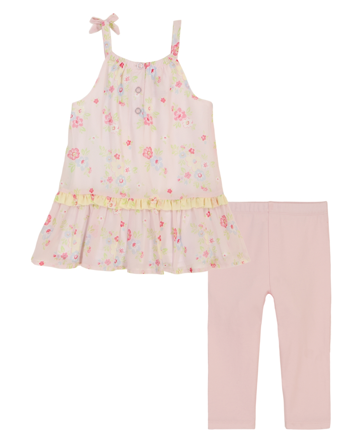 Shop Kids Headquarters Little Girls Floral Georgette Babydoll Tunic Top And Capri Leggings, 2 Piece Set In Pink