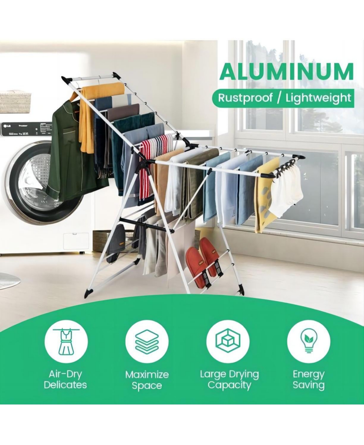 Folding Clothes Drying Rack Adjustable Height