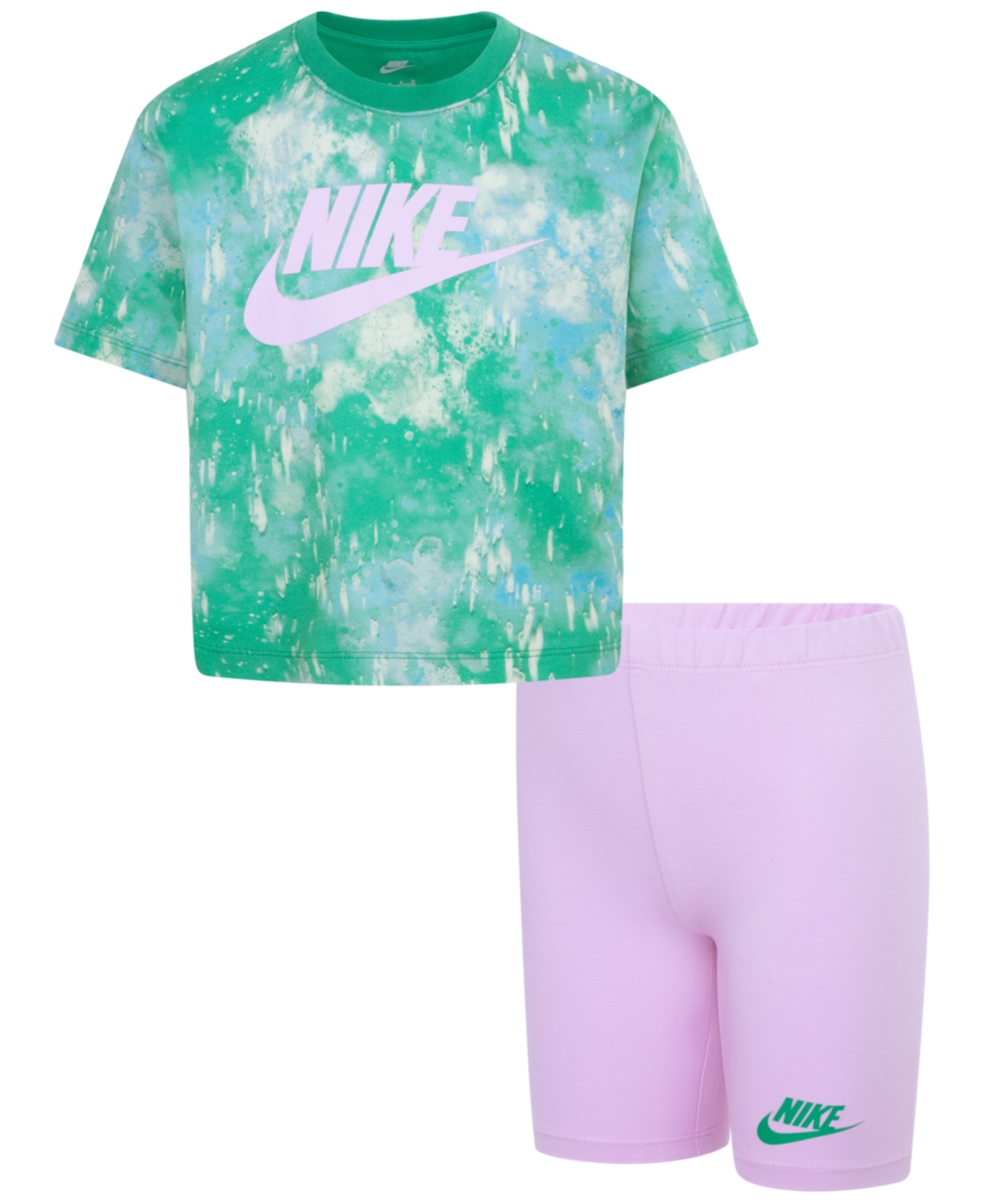 Shop Nike Little Girls Boxy T-shirt And Bike Shorts Set In Pink Rise
