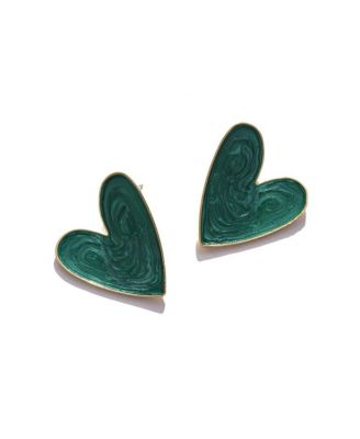 Women's Green  Enamel Heart Stud Earrings