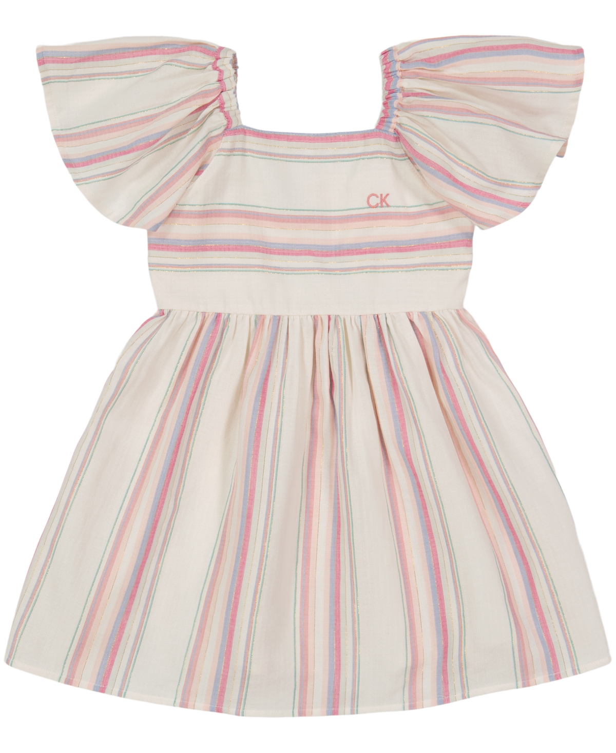 Shop Calvin Klein Little Girls Lurex Stripe Fit-and-flare Dress In Multi