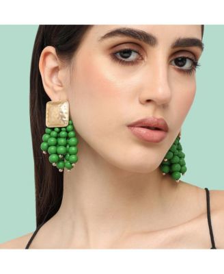 Women's Green  Beaded Cluster Drop Earrings