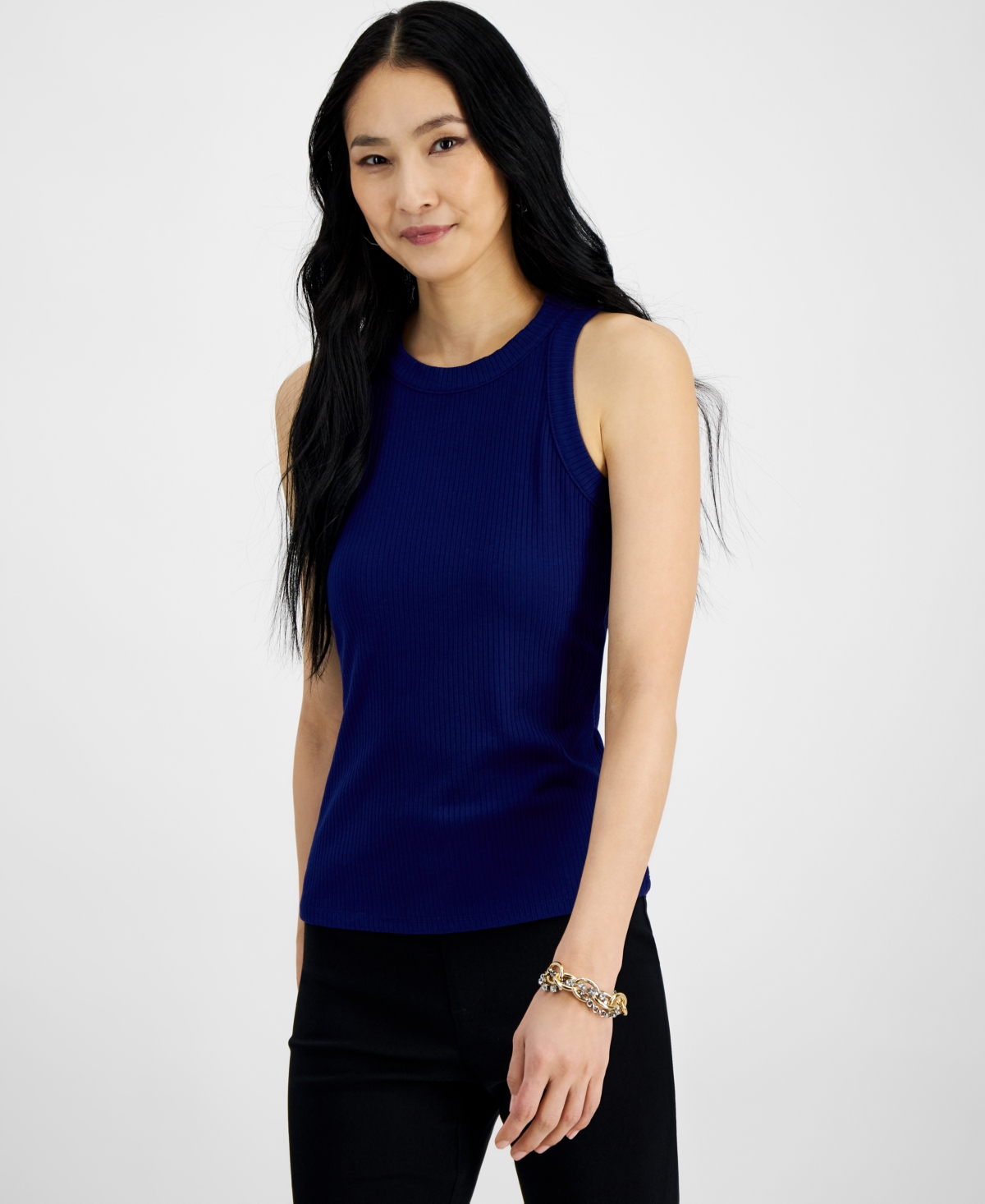 Shop Inc International Concepts Women's Ribbed Crewneck Tank, Created For Macy's In Sapphire Crush