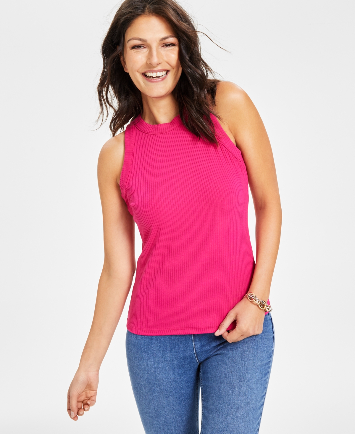 Shop Inc International Concepts Women's Ribbed Crewneck Tank, Created For Macy's In Pink Dragonfruit
