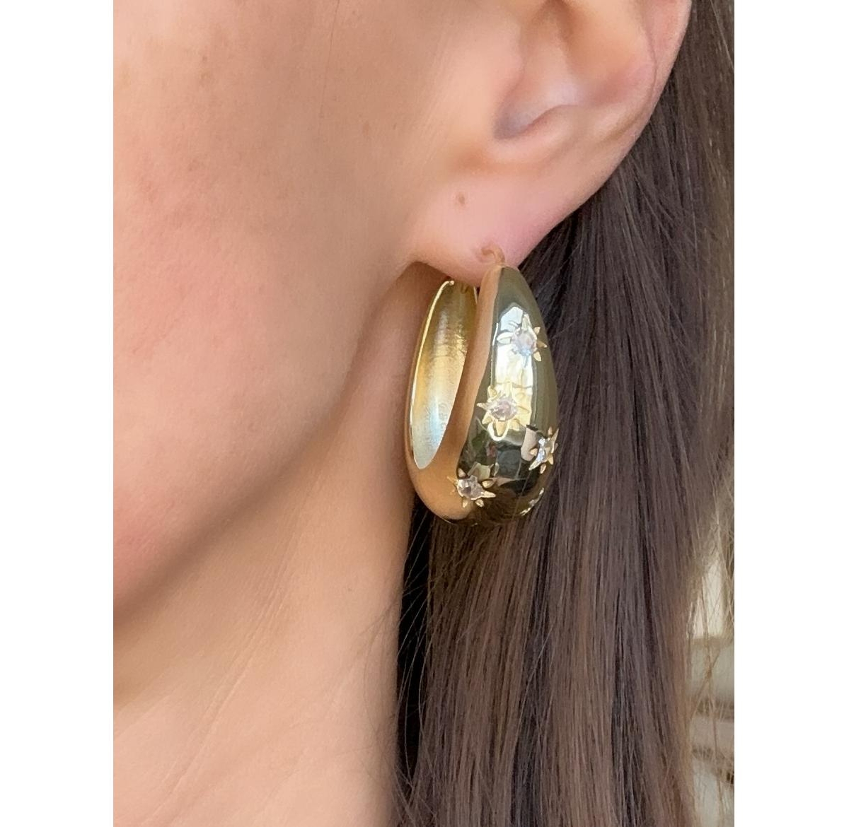 Starburst Cubic Zirconia Huggie Hoop Earring - Gold with clear cubic zirconia