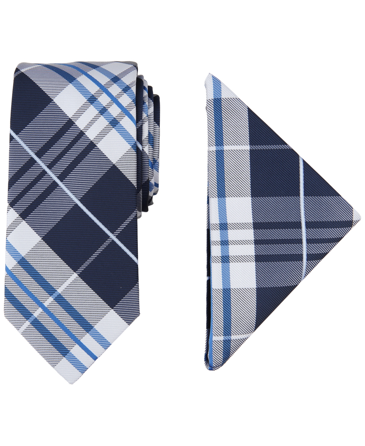 Shop Nautica Men's Lydonia Plaid Tie & Pocket Square Set In Navy