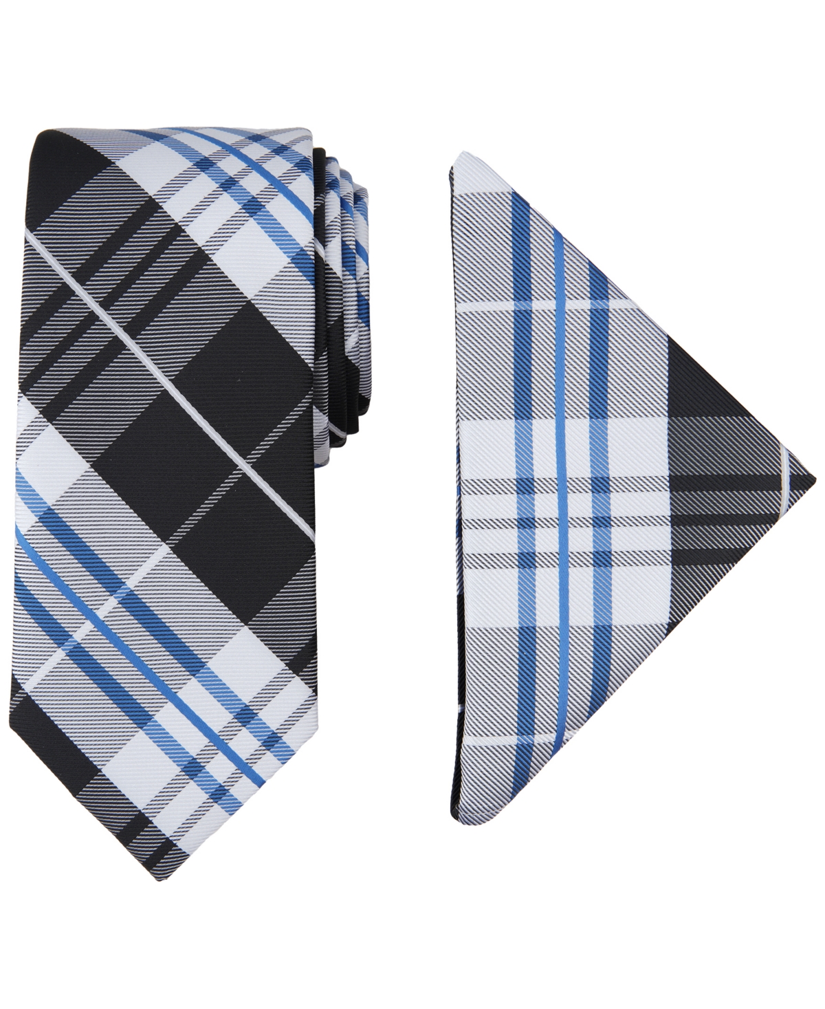 Men's Lydonia Plaid Tie & Pocket Square Set - Black