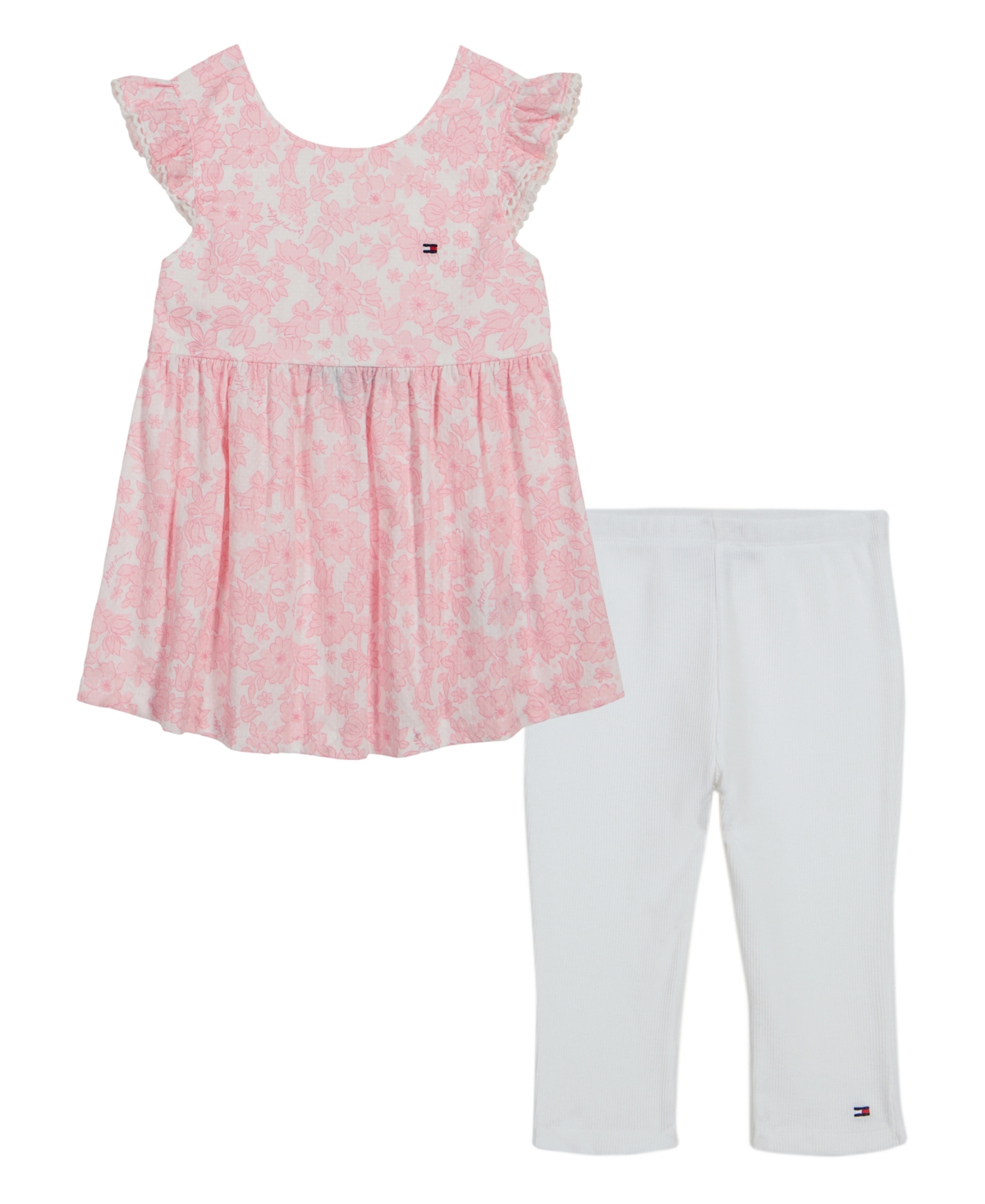 Shop Tommy Hilfiger Toddler Girls Printed Crinkle Tunic Top And Ribbed Leggings, 2 Piece Set In Pink